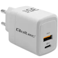Qoltec GaN 35W charger 5-20V 1.5-3A 1 x USB-C PD 1x USB QC 3.0 White