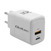 Qoltec GaN 20W charger 5-20V 1.5-3A 1 x USB-C PD 1x USB QC 3.0 White