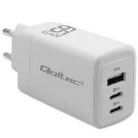 Qoltec GaN 65W charger 5-20V 3-3.35A 2 x USB-C PD 1x USB QC 3.0 White