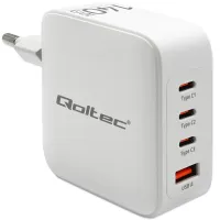 Qoltec GaN 140W charger 5-20V 2.5-5A 3 x USB-C PD 1x USB QC 3.0 Laptop Smartfon White