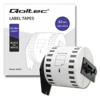 Qoltec Tape for BROTHER DK-22205 62mm x 30.48m White / Black overprint Roller with handle