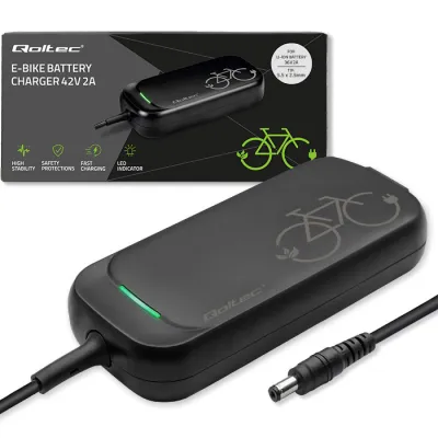 Qoltec Fast Charger for e-bike, electric scooter 36V 42V 2A 5.5*2.5 water resistant + power cable