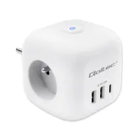 Qoltec Power cube 6-in-1 extension cord with illuminated switch 3x AC 2x USB 1x USB-C PD 20W White