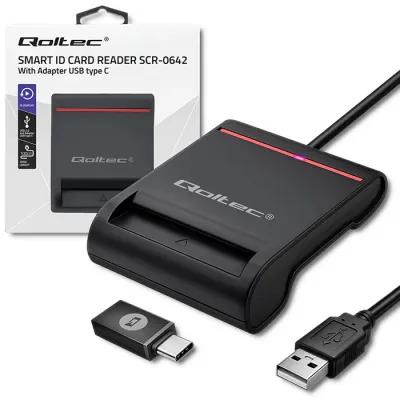 Qoltec Smart ID chip card reader SCR-0642USB 2.0 + USB-C Adapter