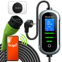 Qoltec Mobile EV Electric Car Charger with 2-in-1 Type 2 Adjustment 3.5kW 230V SCHUKO 16A Wi-fi TUYA SMART LIFE LCD LED Portable 5m