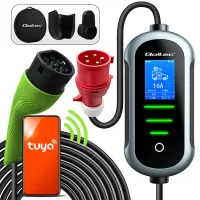 Qoltec Mobile EV Electric Car Charger with 2-in-1 Type 2 Adjustment 11kW 400V CEE 32A Wifi TUYA SMART LIFE LCD Portable 5m