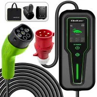 Qoltec Mobile EV charger with adjustable 2in1 Type2 11kW 400V CEE 32A LCD 3 phase Portable Wallbox 5m