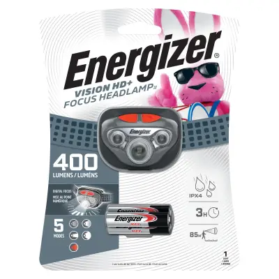 Energizer Vision HD+ Focus LED pealamp 400lm, 3 x AAA patareid kaasas