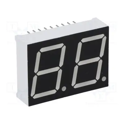 Display: LED; 7-segment; 20.32mm; 0.8"; No.char: 2; green; 6.5mcd