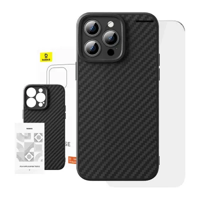 Baseuse sünteetilisest kiust ümbris iPhone 15 Pro + karastatud klaas