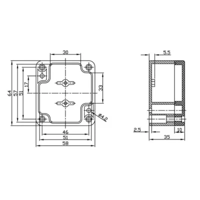 Compact ABS enclosure - dark gray, 64 x 58 x 35mm