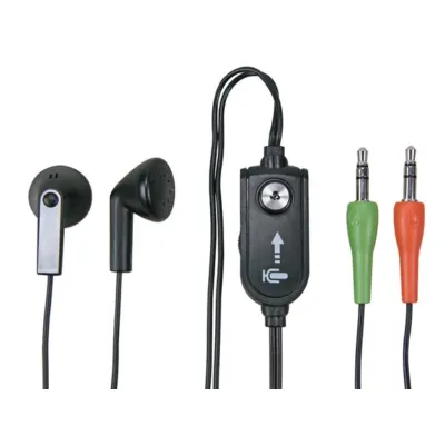 MULTIMEDIA EARPHONES WITH CLIP-ON MICROPHONE AND VOLUME CONTROL