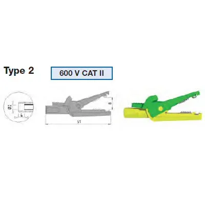 Isoleeritud krokodill 2mm otsale ; CAT II 600V ; maks. 10A; IEC61010-031, punane