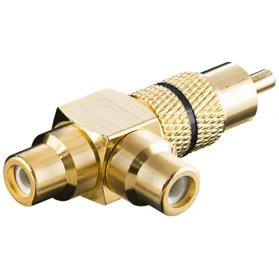 RCA Y Adapter, Male to 2x Female, Gold Version, black