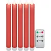 Set of 5 Red LED Real Wax Rod Candles, incl. Remote Control and 10x AA (LR6)