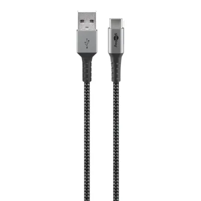 USB-C™ to USB-A Textile Cable with Metal Plugs (Space Grey/Silver), 0.5 m