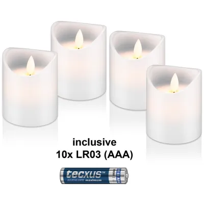 Set of 4 LED Real Wax Candles, white, incl. 12x AAA (LR03)