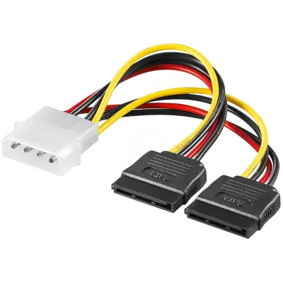 PC Power Cable Y-Shape, 5.25 Plug to 2x SATA