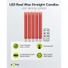 Set of 5 Red LED Real Wax Rod Candles, incl. Remote Control
