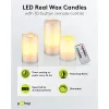 Set of 3 LED Real Wax Candles, white