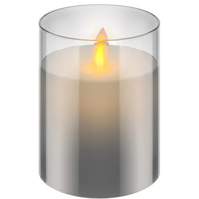 LED Real Wax Candle in Glass, 7.5 x 10 cm, Grey-Transparent
