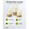 Set of 3 LED Real Wax Candles in Glass, White, Wrapped with Hemp, incl. 8x AA (LR6)