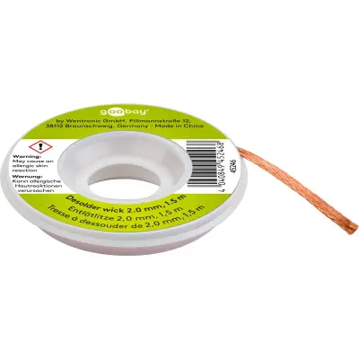Desoldering Wire 2 mm for Removing Solder from Solder Joints, 1.5 m