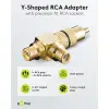 RCA Y Adapter, Male to 2x Female, Gold Version, black