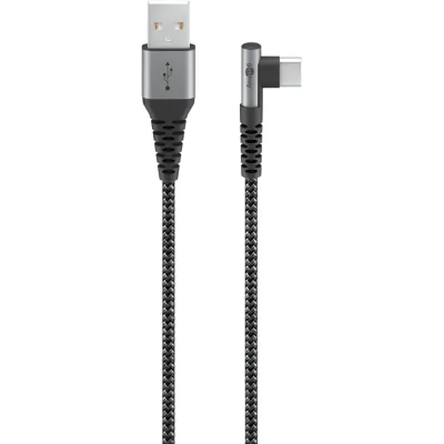 USB-C™ to USB-A Textile Cable with Metal Plugs (Space Grey/Silver), 90°, 1 m