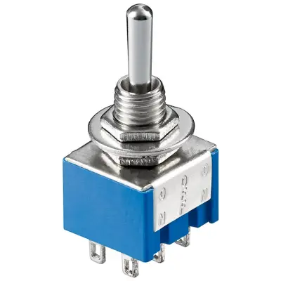 Toggle Switch Miniature, ON - OFF - ON, 6 Pins, Blue Housing