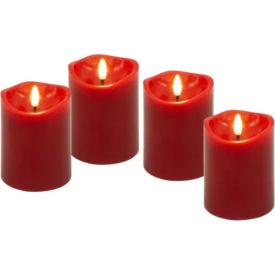 Set of 4 LED Real Wax Candles, red