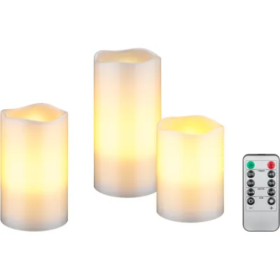 Set of 3 LED Real Wax Candles, white