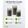 Set of 3 LED Real Wax Candles in Glass, Grey-Transparent, incl. 10x AAA (LR03)