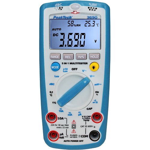 Multifunktsionaalne tester (dB, lux, RH, Temp, multimeeter)