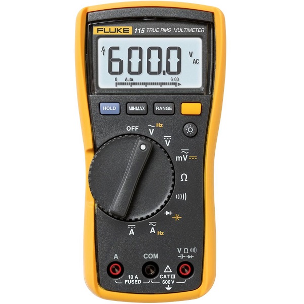 Multimeeter Fluke 115 ACA/DCA/ACV/DCV/R/F TRMS tulpdiagramm CAT III 600V