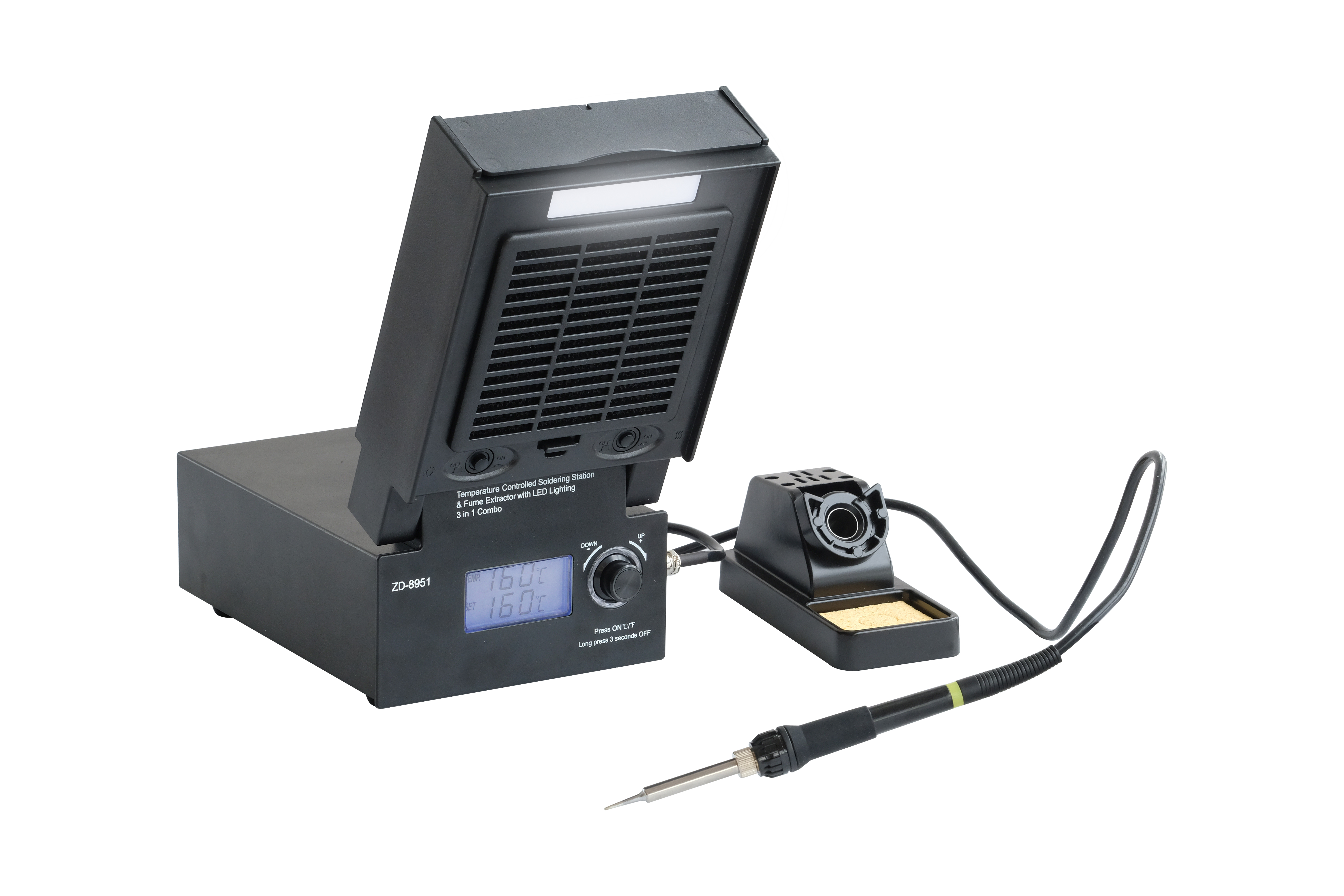 Паяльная станция 60W со светодиодной подсветкой и дымоуловителем, паяльник ZD-415T