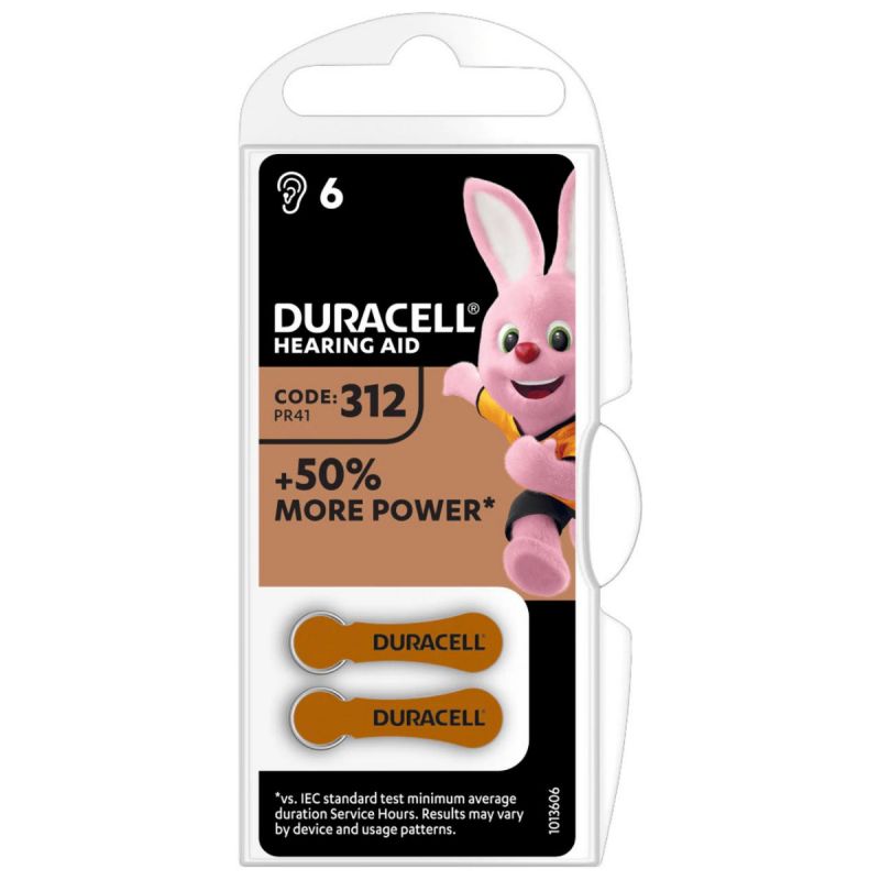 Батарейки ZA312 Duracell Activair для слухового аппарата 6шт в упаковке