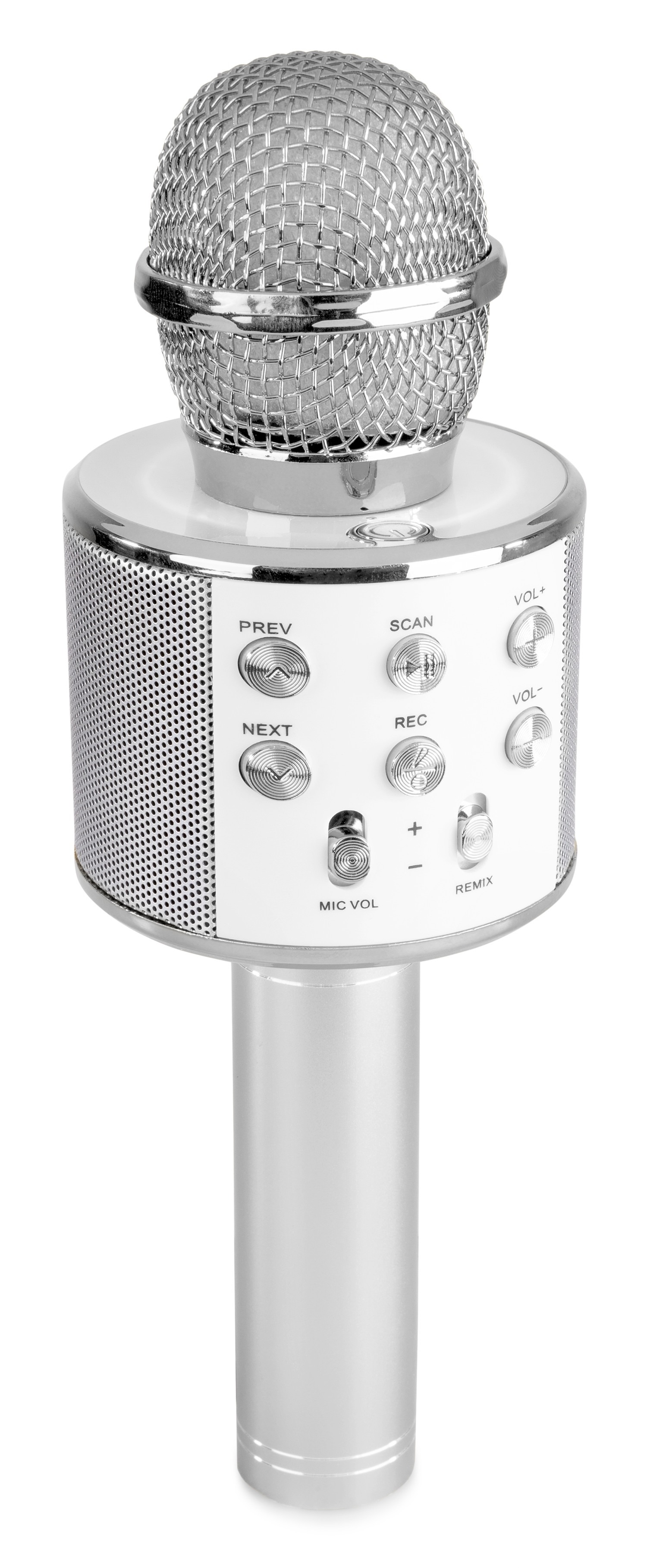 Karaoke mikrofon KM01 hõbedane 6W akuga USB MicroSD