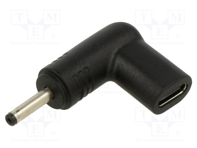 Adapter; DC 3,0/1,0 plug->USB C socket; black; 100W; 5A