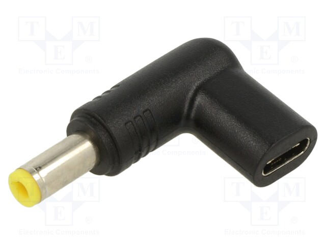 Adapter; USB C socket - > DC 5,5/2,5 plug; black; 100W; 5A