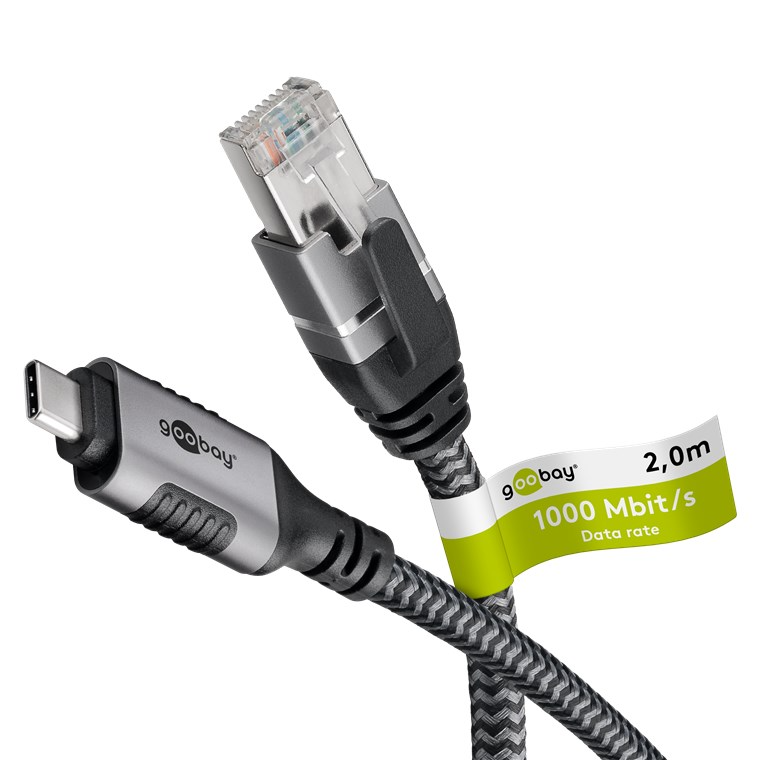 USB-C 3.1 RJ45 ethernet kaabel 2m 1Gbps hall tekstiil