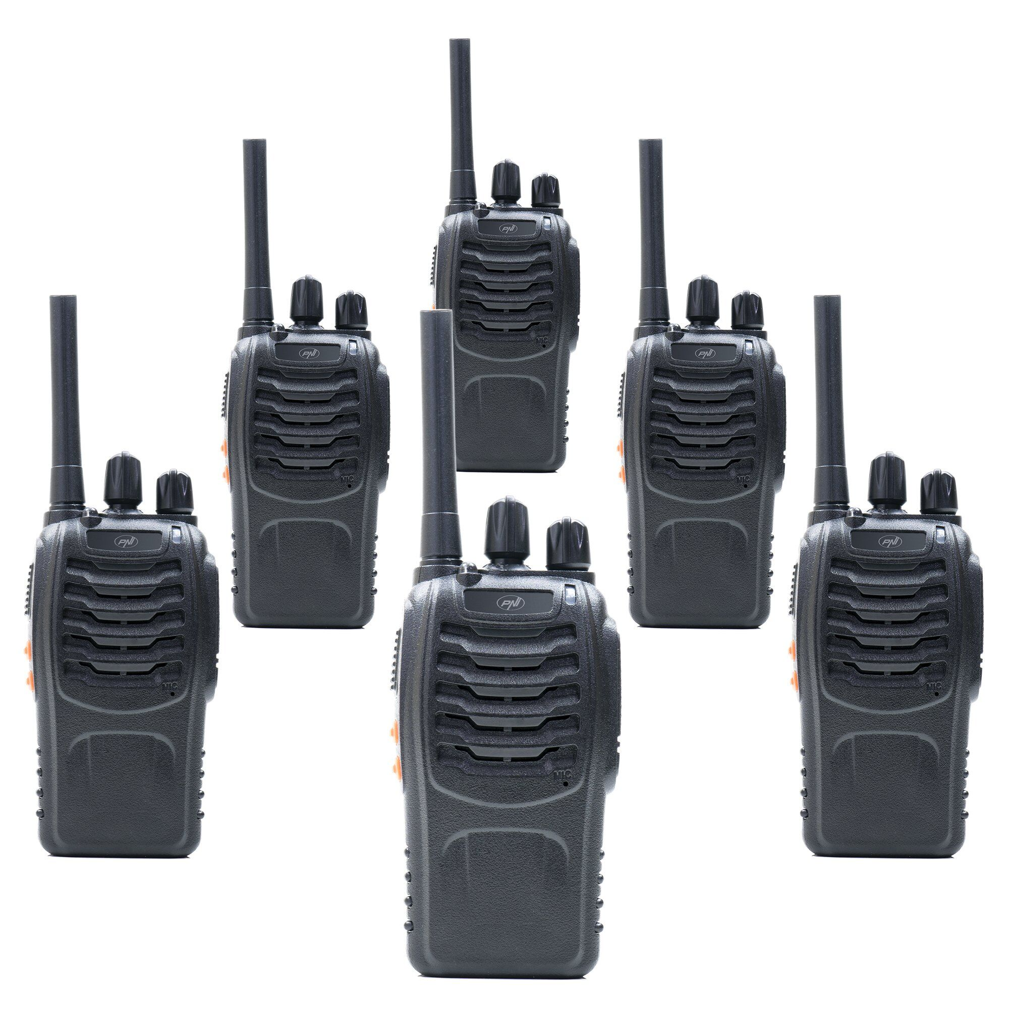 Комплект из 6 портативных радиостанций PNI PMR R40 PRO, аккумуляторы, зарядные устройства и наушники в комплекте