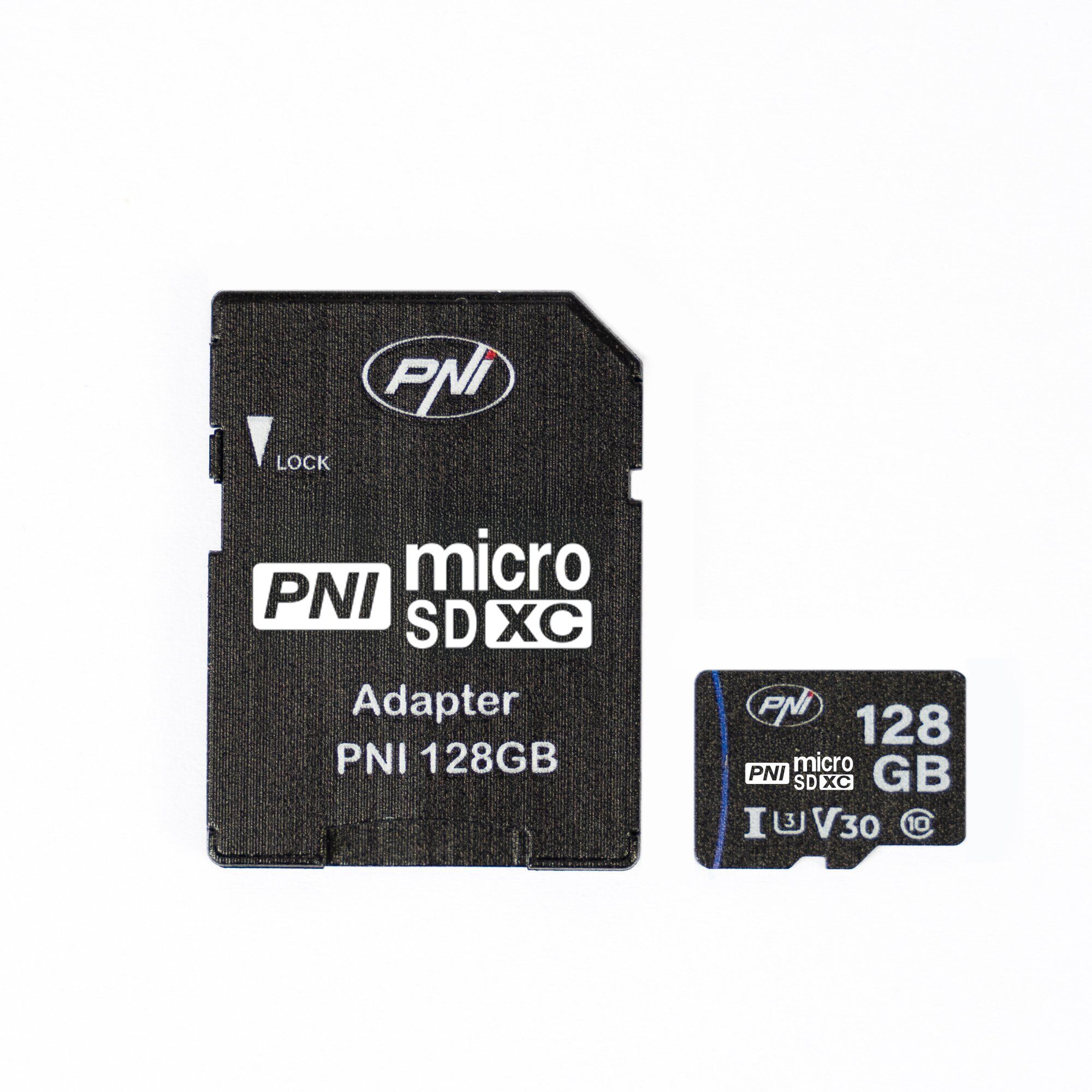 Карта памяти MicroSD PNI 128 ГБ с SD-адаптером, Class 10, 80 МБ/с, V30