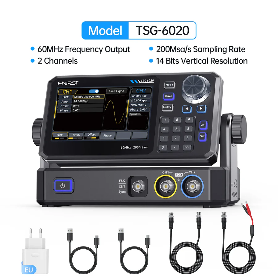 Signaaligeneraator 2ch 1uHz-60MHz 4.3"LCD 14bit TSG6020