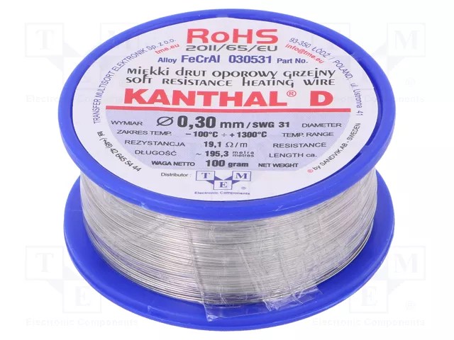 Takistustraat Kanthal 0.3mm 19.1ohm/m 195.3m FeCrAl