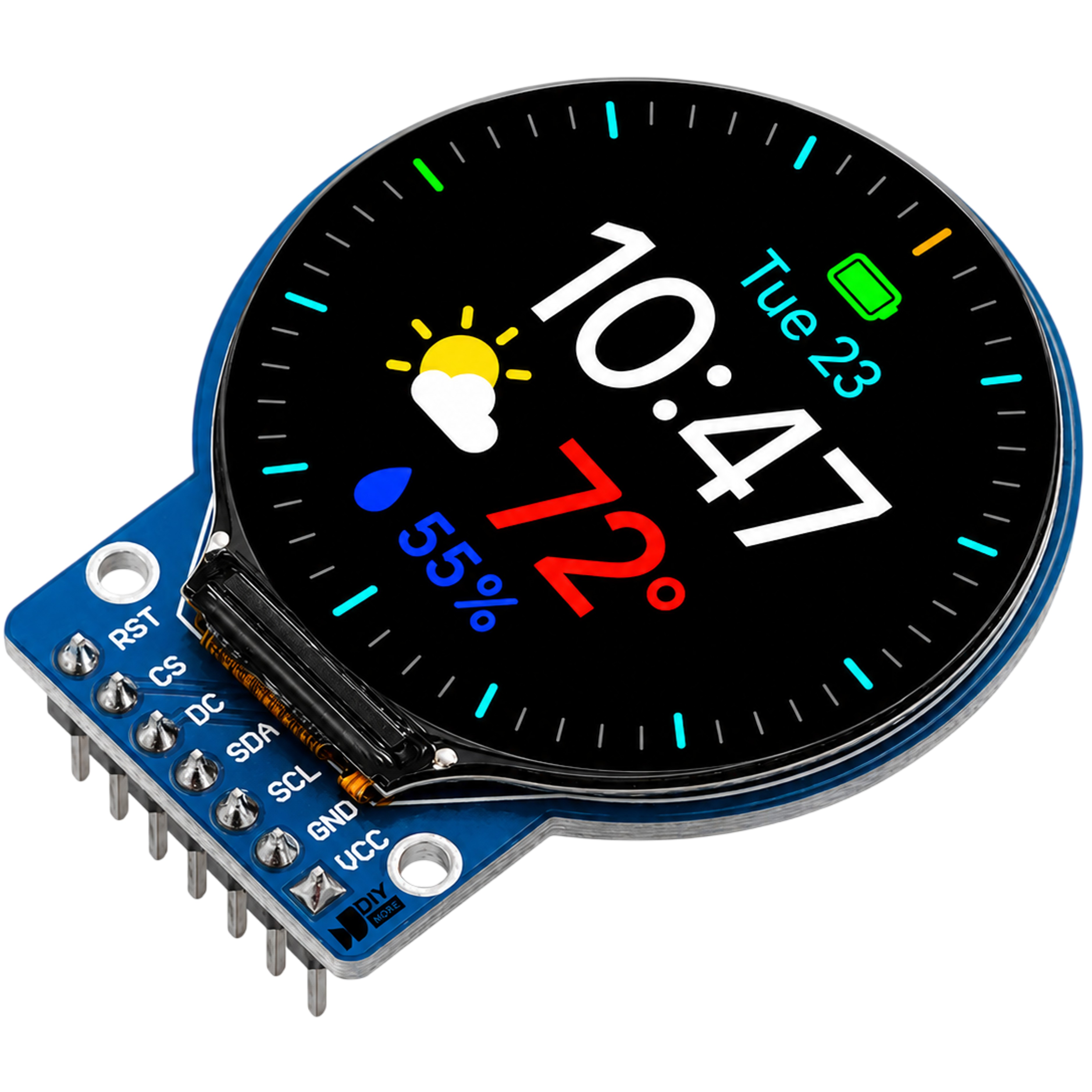 Round circular LCD display 1.28'' 240x240 3-5V RGB SPI