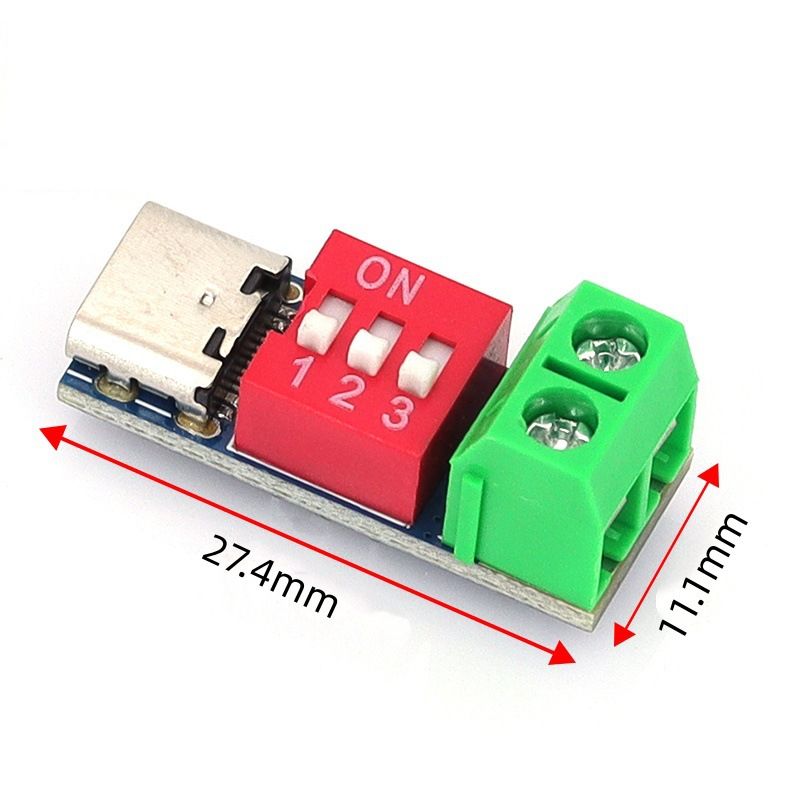 Dimensiuni placa USB-C PD Trigger: aproximativ 27.4 x 11.1 mm