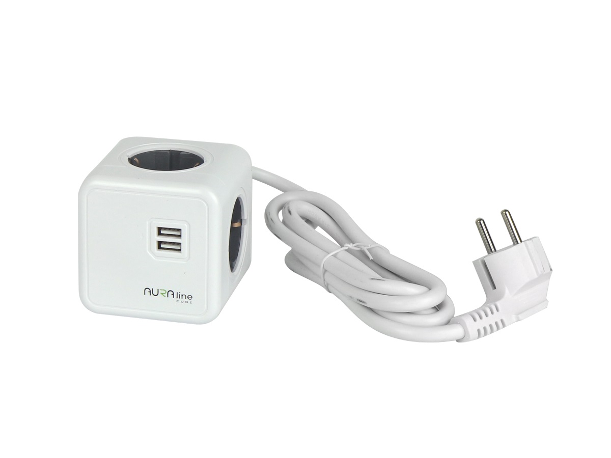 Pikendusjuhe 4 pesa 2xUSB-A valge 1.5m 16A PowerCube Aura