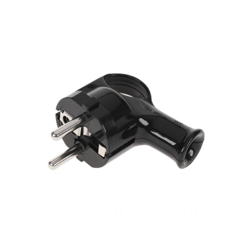 Mains plug with grounding 250VAC Black