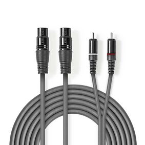 Балансный аудиокабель, 2x XLR 3-контактный гнездо, 2x RCA штекер, Никелированный, 3.00 м